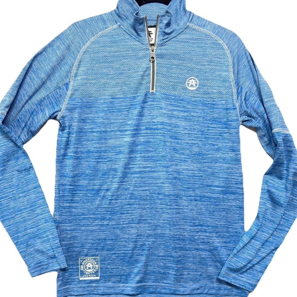American Fighter 1/4 Zip Pullover Shirt Premium Athletics Buckle Mens S MMA Blue